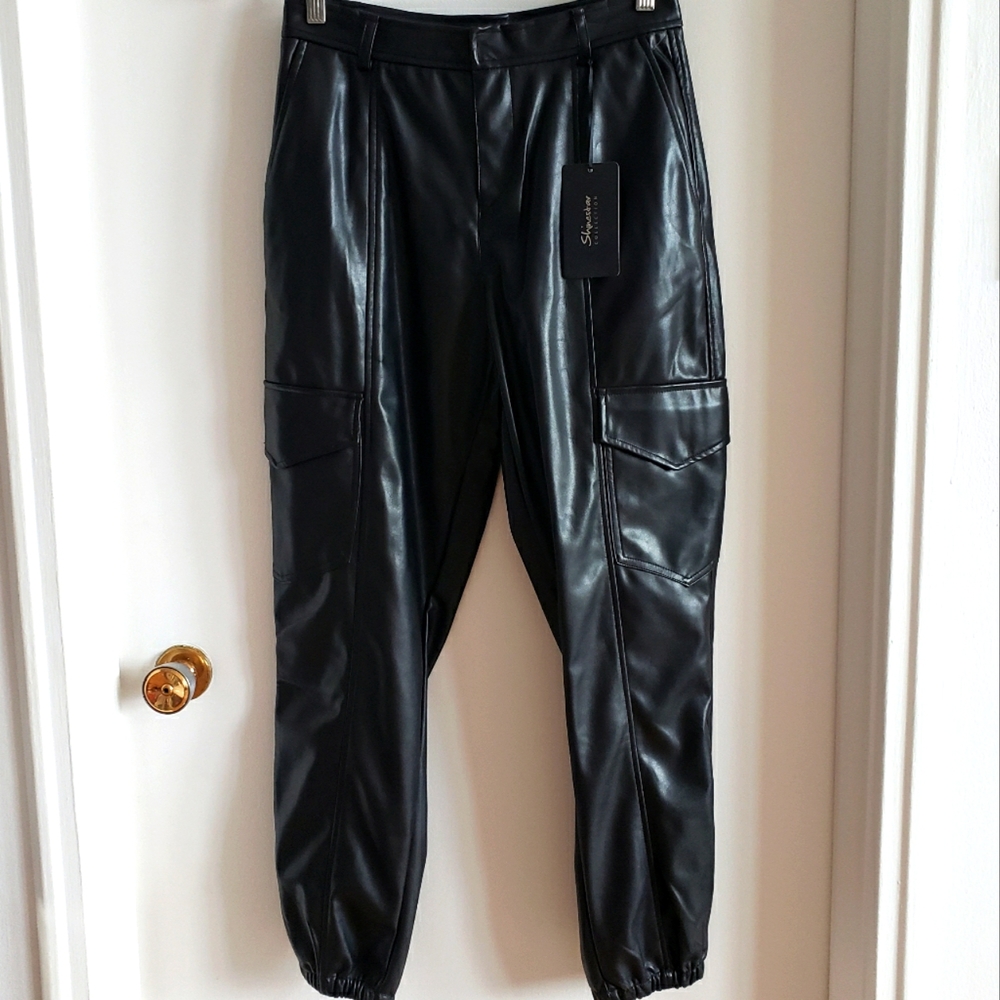 Shine Star Collection Cargo Faux Leather Pants Elastic Ankles NWT